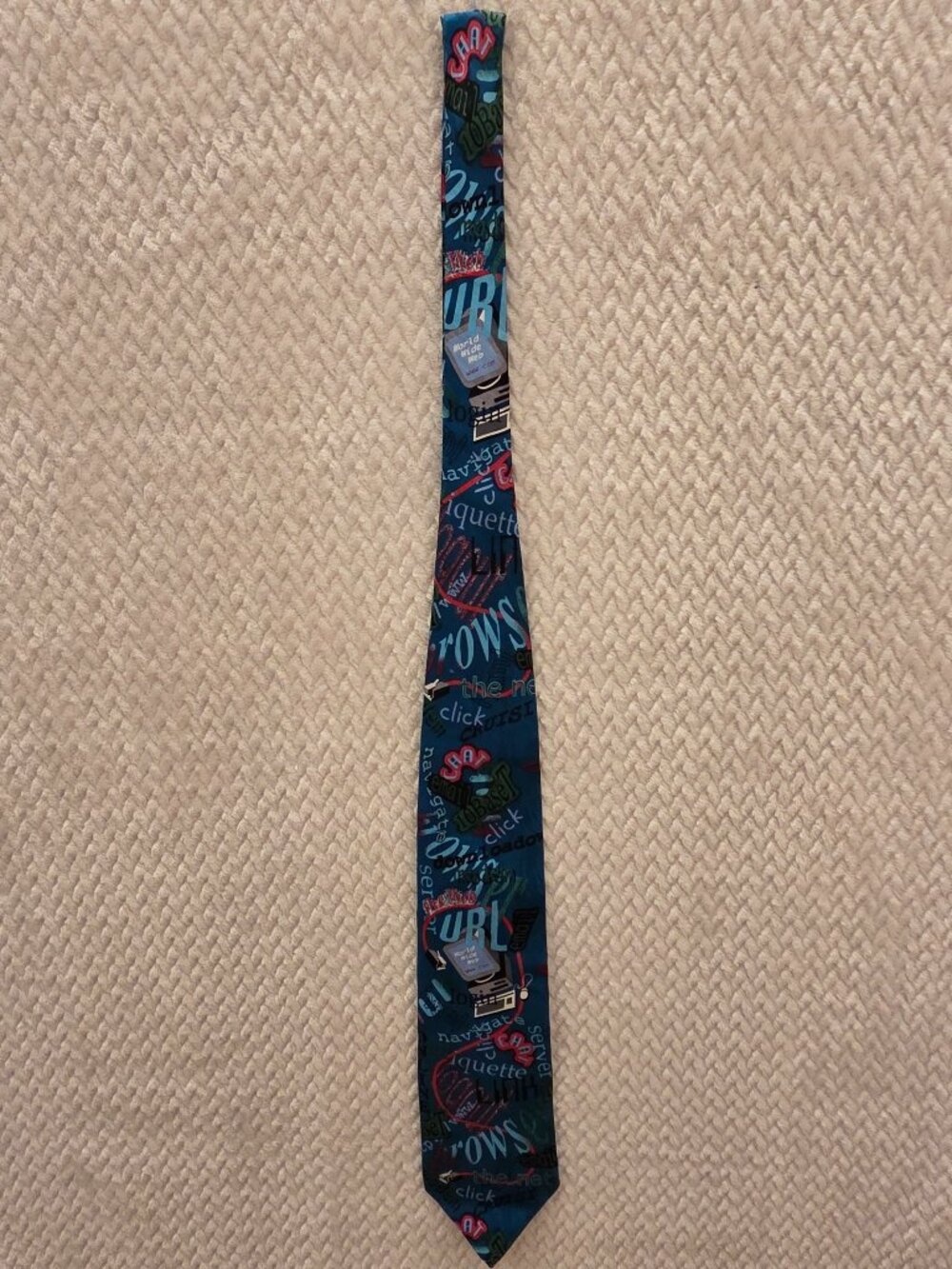 Vintage1980's Blue Silk Necktie by D Cravette Computer Lingo Made in the USA